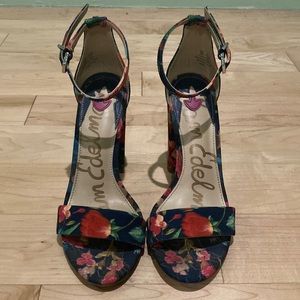 Sam Edelman open toe heeled sandal with floral pattern